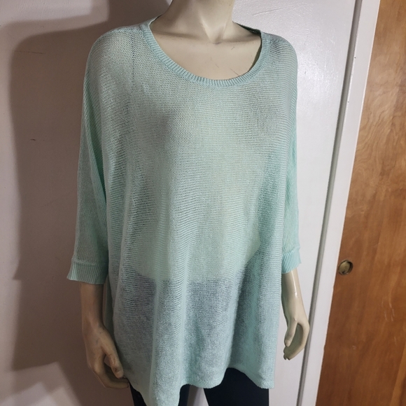 Eileen Fisher Teal 100% Organic Linen Knit Blouse Sz L - Picture 3 of 6